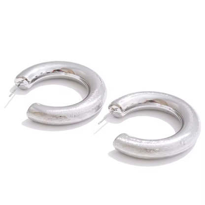 Brushed Hoop Earrings - 18k Plated Stainless Steel
