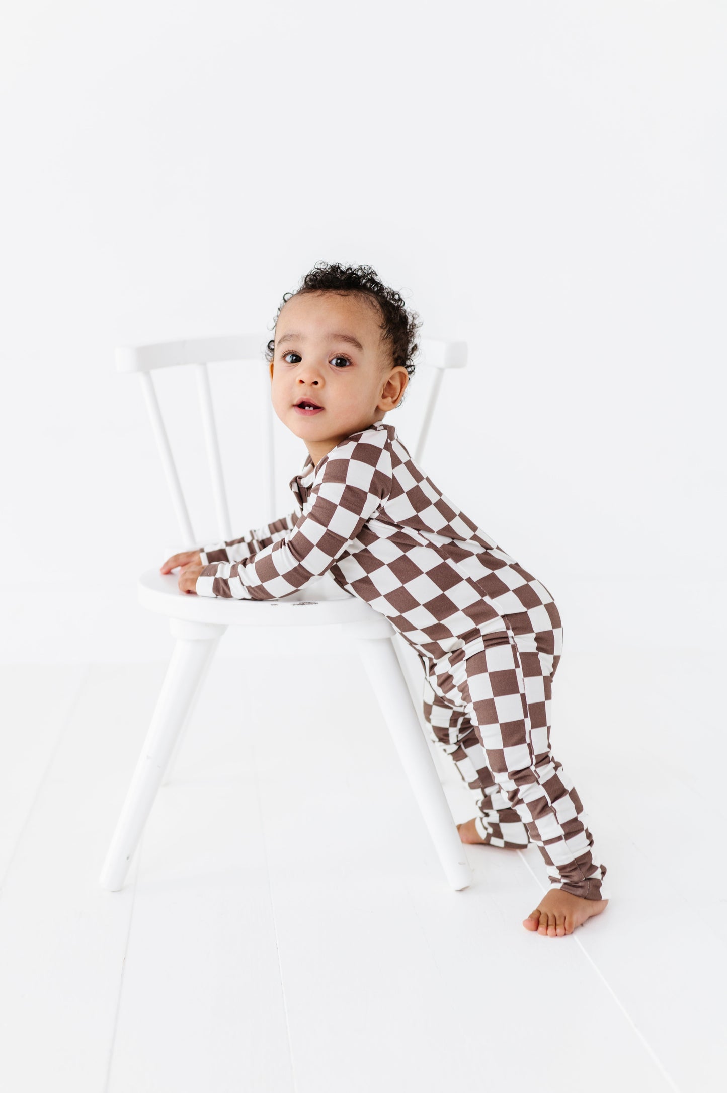BRONZE CHECKERED BAMBOO ONESIE