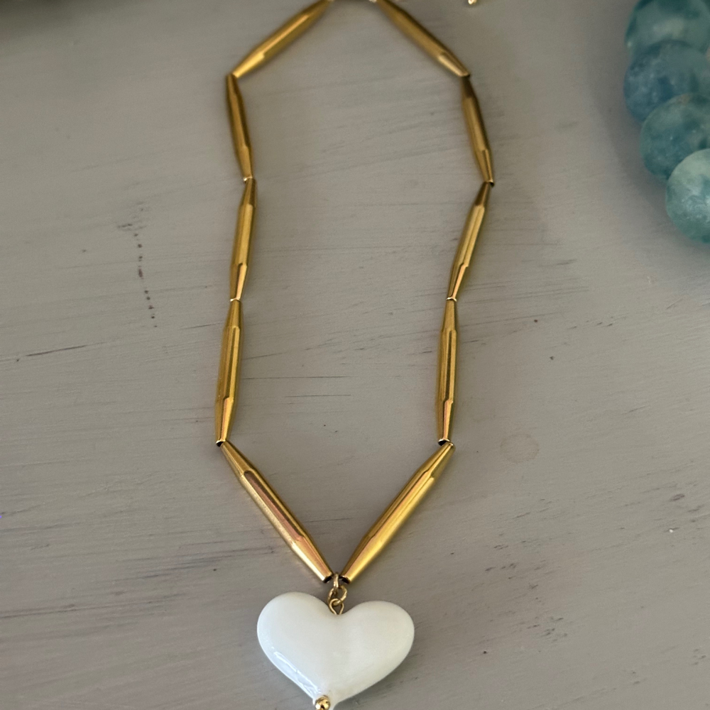 Gold Tube Heart Necklace ~ Deep South Originals