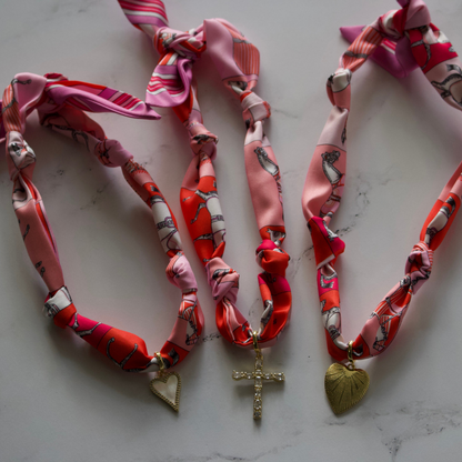 Scarf Necklace ~ Pink Horse Pattern