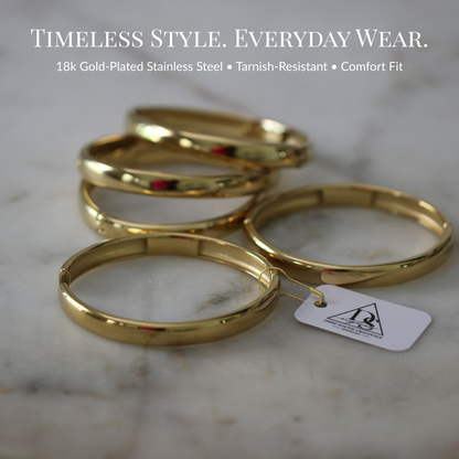 Heirloom Bangle 18K Gold or Silver Water Resistant Hinged Bracelet