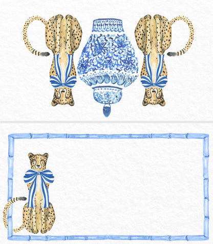 Cheetah with Blue Bow - Place Cards