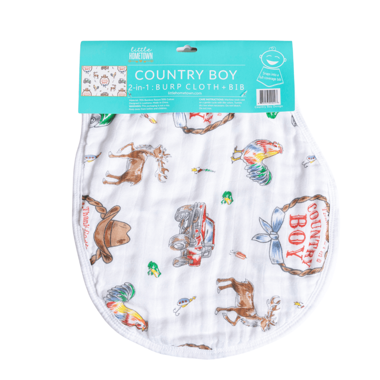 Country Baby Boy Burp Cloth and Bib 2 in 1