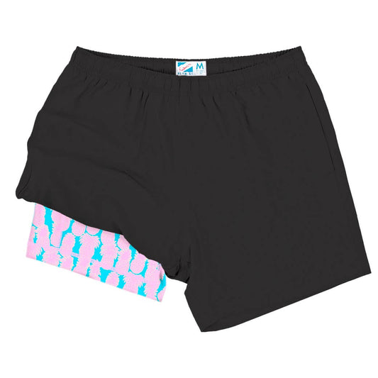 Men's Black Shorts with Blue Pineapple Liner