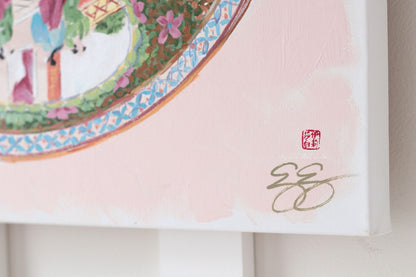 "Clementine," Original painting of chinoiserie Rose Medallion plate (No. 515) - 20 x 20