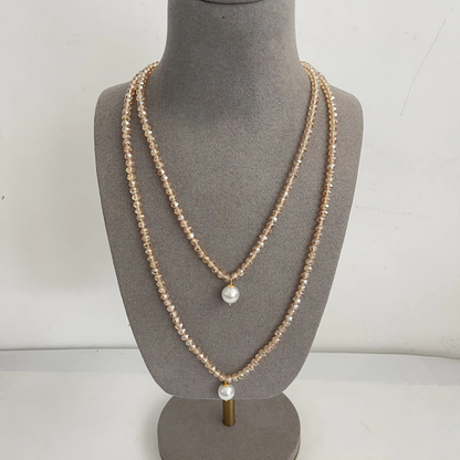 Double Pearl Crystal Strand Necklace