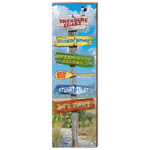 Treasure Coast Beach Directional Sign Home Decor Art Print on Real Wood