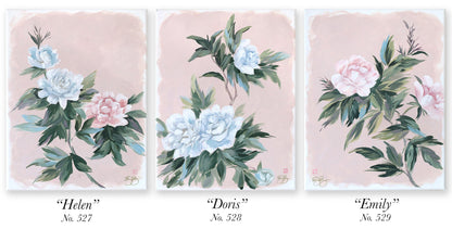 "Doris," Original pink-tan chinoiserie peony painting (No. 528) - 14 x 18