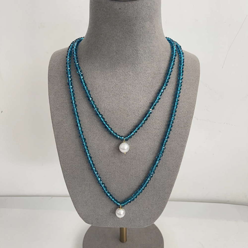Double Pearl Crystal Strand Necklace