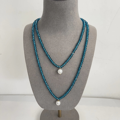 Double Pearl Crystal Strand Necklace