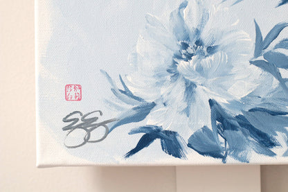 "Michelle," Original chinoiserie painting of blue and white tree peonies (No. 533) - 18 x 24
