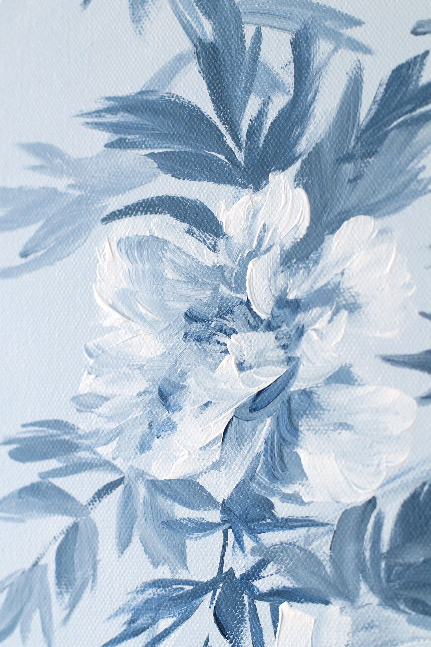 "Michelle," Original chinoiserie painting of blue and white tree peonies (No. 533) - 18 x 24