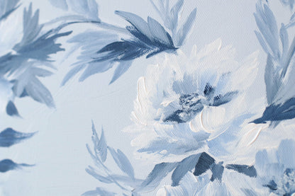 "Danielle," Original chinoiserie painting of blue and white tree peonies (No. 534) - 18 x 24