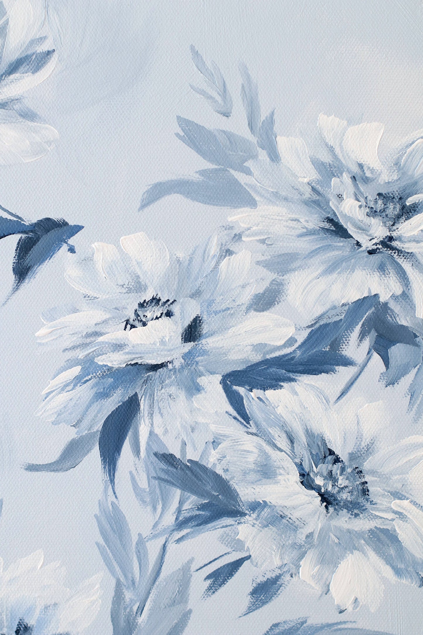 "Danielle," Original chinoiserie painting of blue and white tree peonies (No. 534) - 18 x 24
