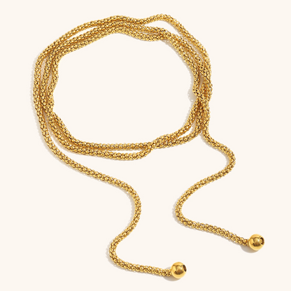 Golden Lariat Wrap Necklace 18K Gold Water Resistant Non Tarnish