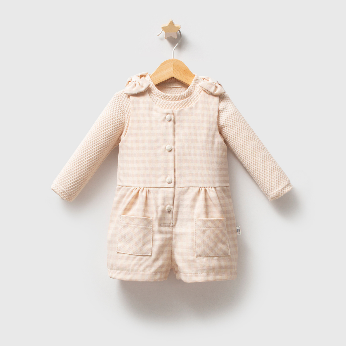 Baby Gingham Romper | Long Sleeve Neutral One-Piece