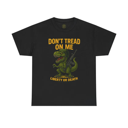 Don’t Tread On Me T-Rex T-Shirt – Liberty or Death Graphic | Trash Cult Supply Co. | Gildan 5000 Heavy Cotton