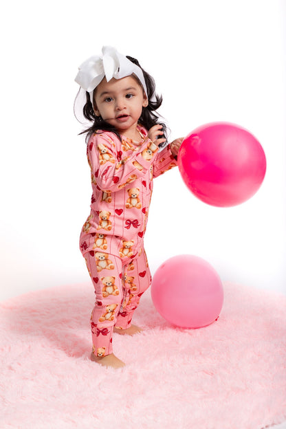 Ribbed bamboo pink teddy zippy