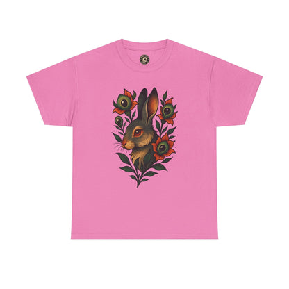 Whimsical Rabbit Floral Tee, Nature Lover Gift, Casual Wear, Eco-Friendly Fashion, Unique Graphic T-Shirt, Year-Round Style