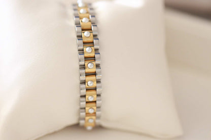 Mixed Metal Band Bracelet with Pearls ~ Deep South Originals