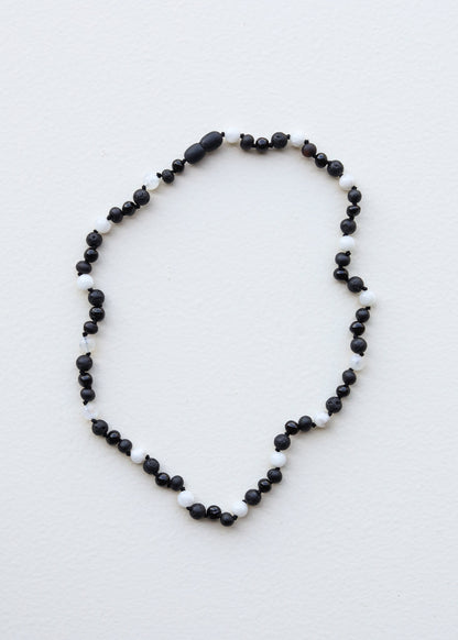 Raw Black Baltic Sea Amber + Moonstone|| Necklace Set