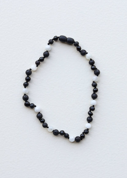 Raw Black Baltic Sea Amber + Moonstone|| Necklace Set