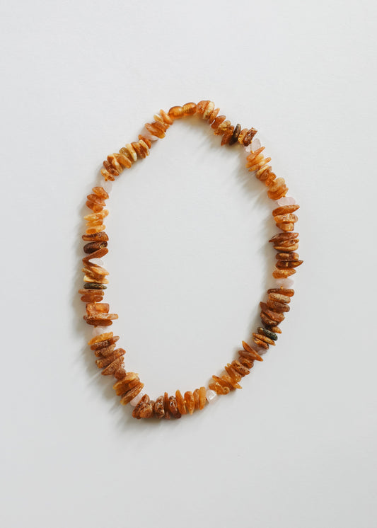Pet Necklace: Raw Baltic Amber + Raw Rose Quartz