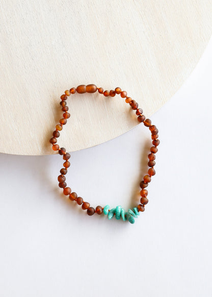 Raw Cognac Baltic Amber + Raw Amazonite || Necklace