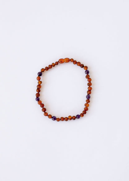 Raw Cognac Baltic Amber + Amethyst || Halo Necklace ||