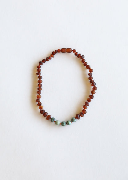 Raw Cognac Baltic Amber + Turquoise Jasper || Necklace