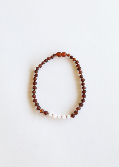 Raw Cognac Baltic Amber + Moonstone || Necklace