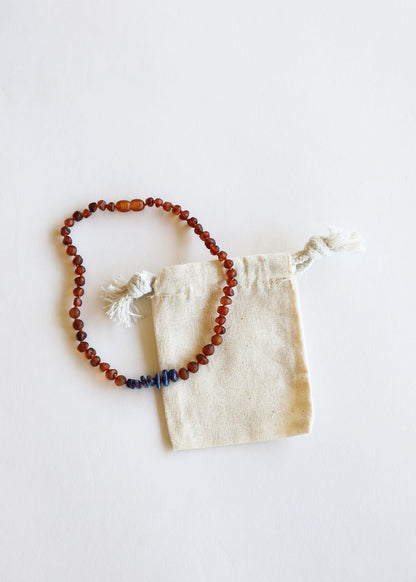 Raw Cognac Baltic Amber + Raw Lapis || Necklace