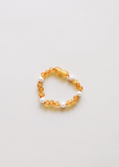 Raw Honey Baltic Amber + Pearl Halo || Anklet or Bracelet
