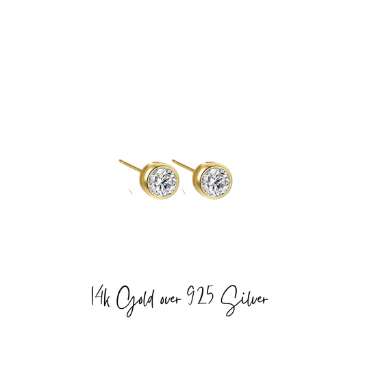 Bezeled Stud Earrings – 14K Gold Plated Sterling Silver