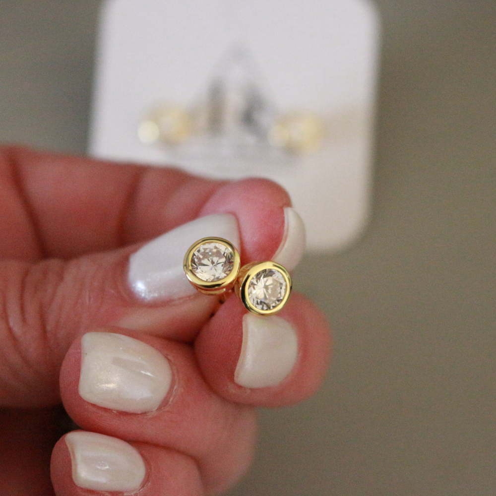 Bezeled Stud Earrings – 14K Gold Plated Sterling Silver