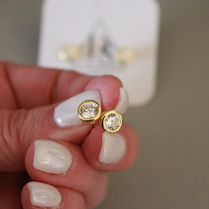 Bezeled Stud Earrings – 14K Gold Plated Sterling Silver