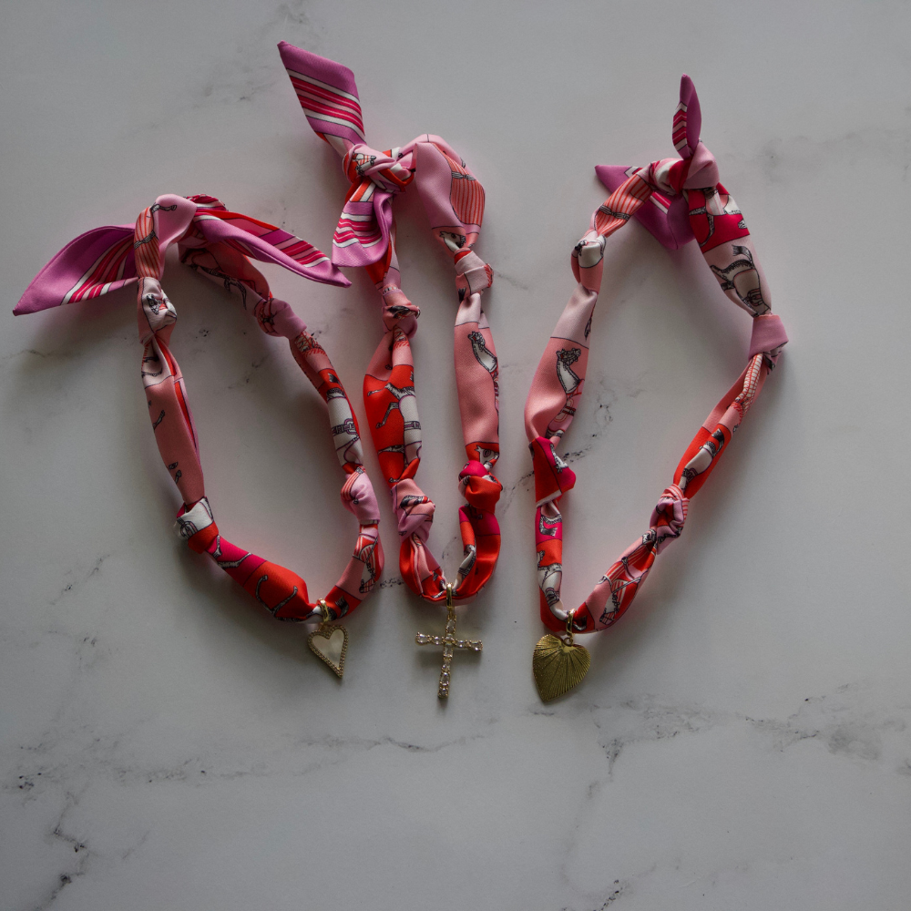 Scarf Necklace ~ Pink Horse Pattern