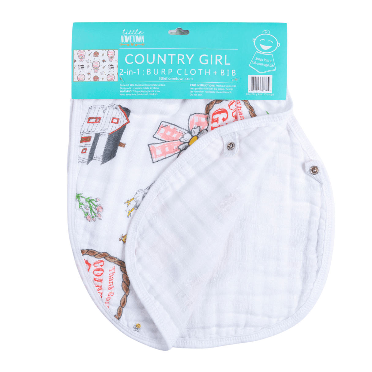 Country Baby Girl Burp Cloth and Bib 2 in 1
