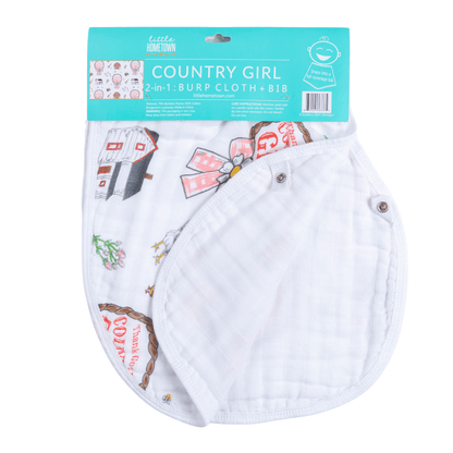 Country Baby Girl Burp Cloth and Bib 2 in 1