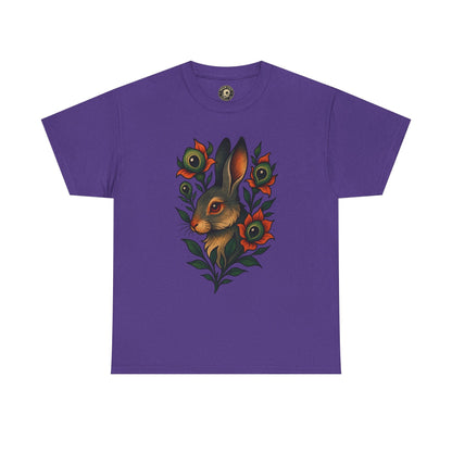 Whimsical Rabbit Floral Tee, Nature Lover Gift, Casual Wear, Eco-Friendly Fashion, Unique Graphic T-Shirt, Year-Round Style