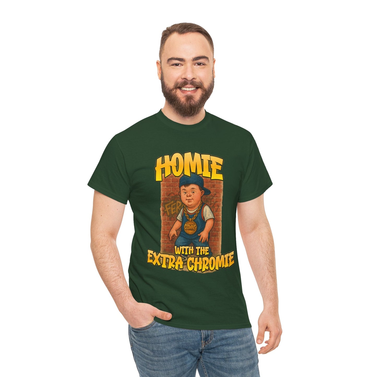 Homie with the Extra Chromie Shirt – Fun Supportive Tee for Down Syndrome Awareness – Gildan 5000