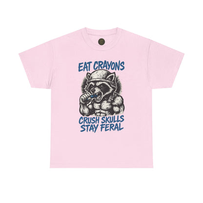 Eat Crayons Crush Skulls Stay Feral Military Raccoon Shirt – Gildan 5000