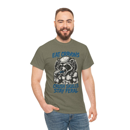Eat Crayons Crush Skulls Stay Feral Military Raccoon Shirt – Gildan 5000