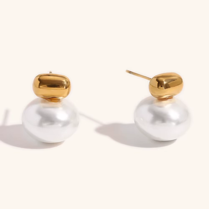 Modern Pearl Stud Earrings - Stainless Steel