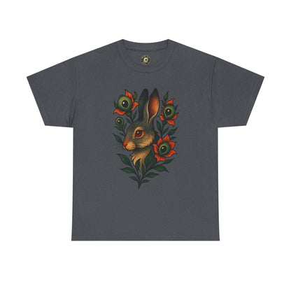 Whimsical Rabbit Floral Tee, Nature Lover Gift, Casual Wear, Eco-Friendly Fashion, Unique Graphic T-Shirt, Year-Round Style