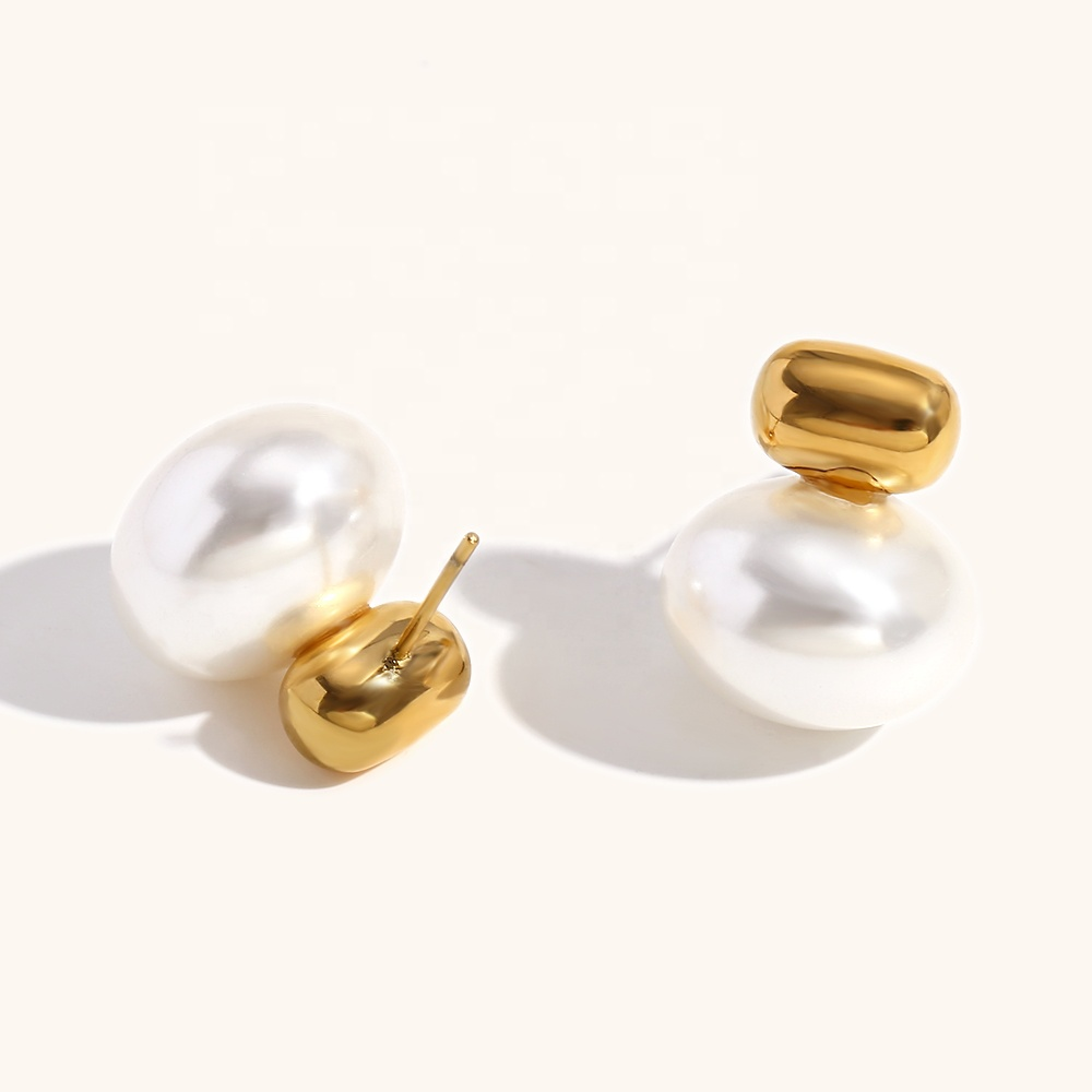 Modern Pearl Stud Earrings - Stainless Steel