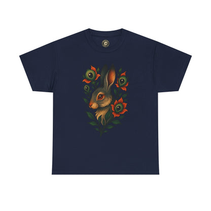 Whimsical Rabbit Floral Tee, Nature Lover Gift, Casual Wear, Eco-Friendly Fashion, Unique Graphic T-Shirt, Year-Round Style