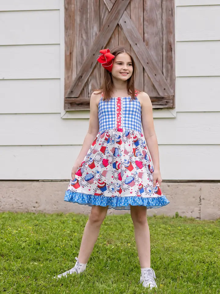FINAL SALE-Cupcakes & Fireworks Ruffled Dress