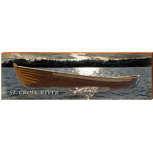 St. Croix River Sunset Boat | Wall Art Print on Real Wood