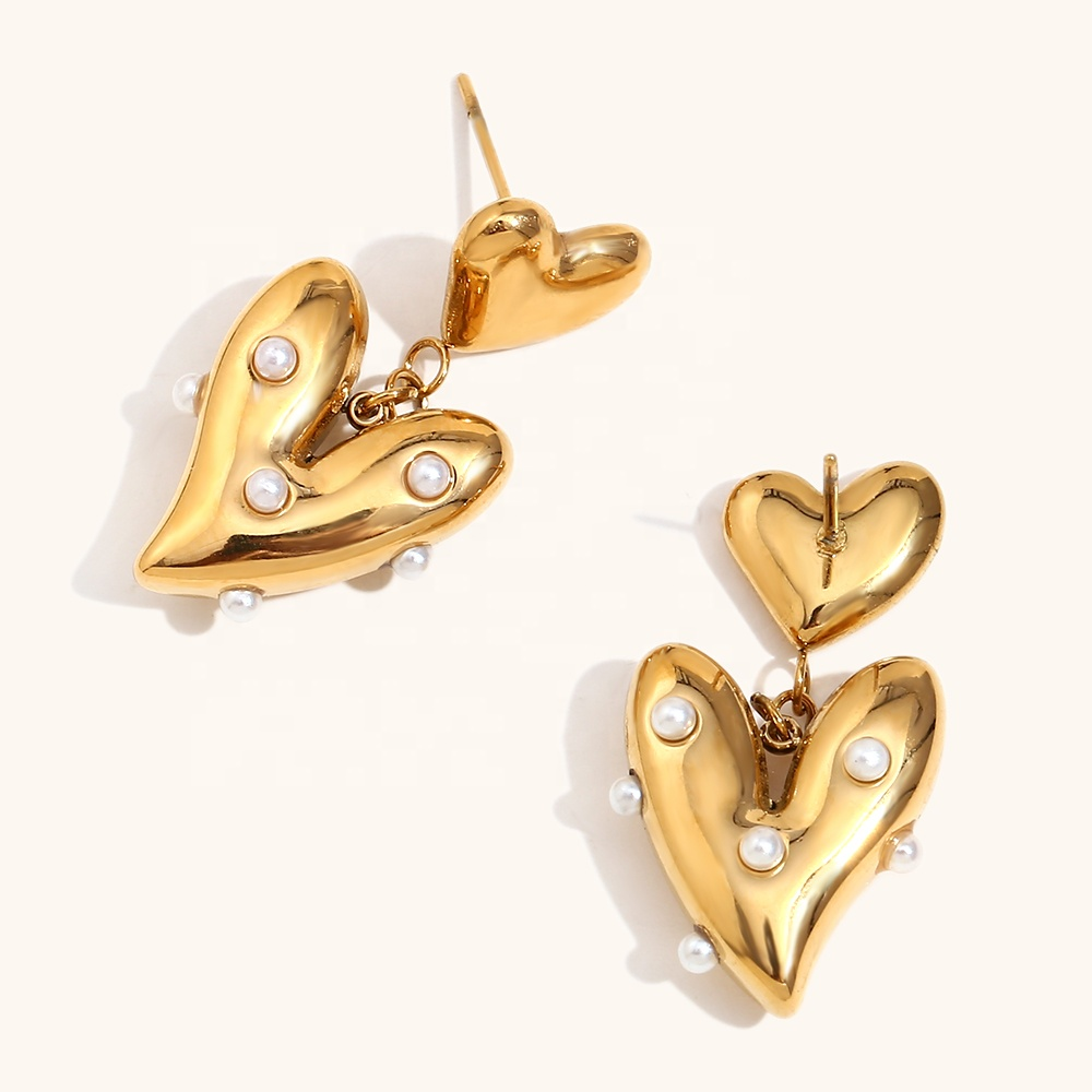 Pearl Heart Earrings - Stainless Steel